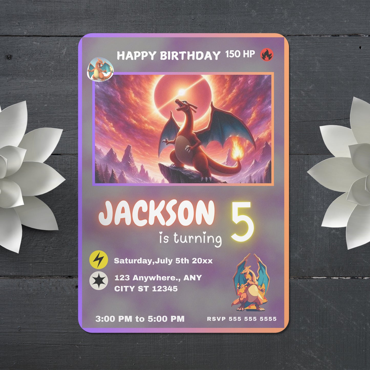 Charizard Birthday Card Invitation - CreativeRino