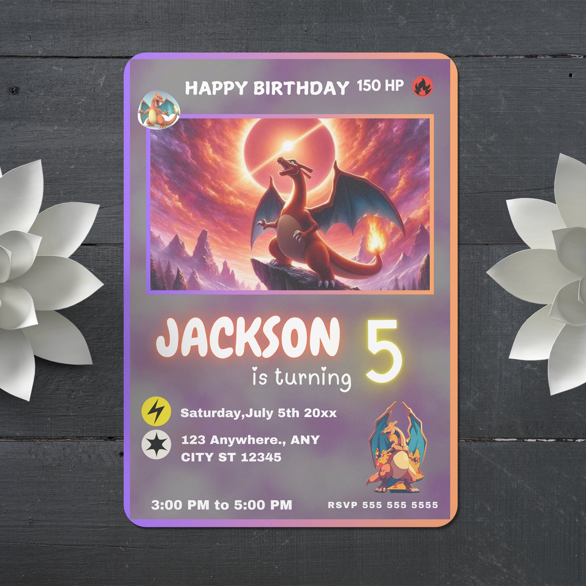 Charizard Birthday Card Invitation - CreativeRino