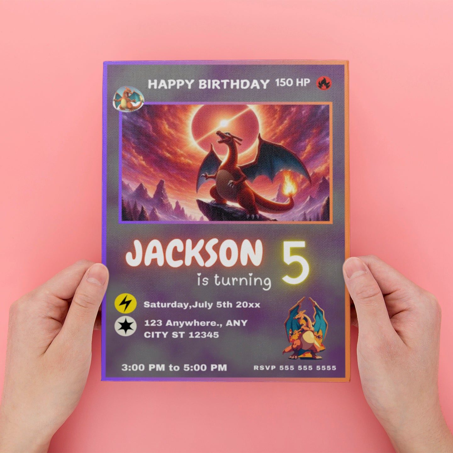 Charizard Birthday Card Invitation - CreativeRino