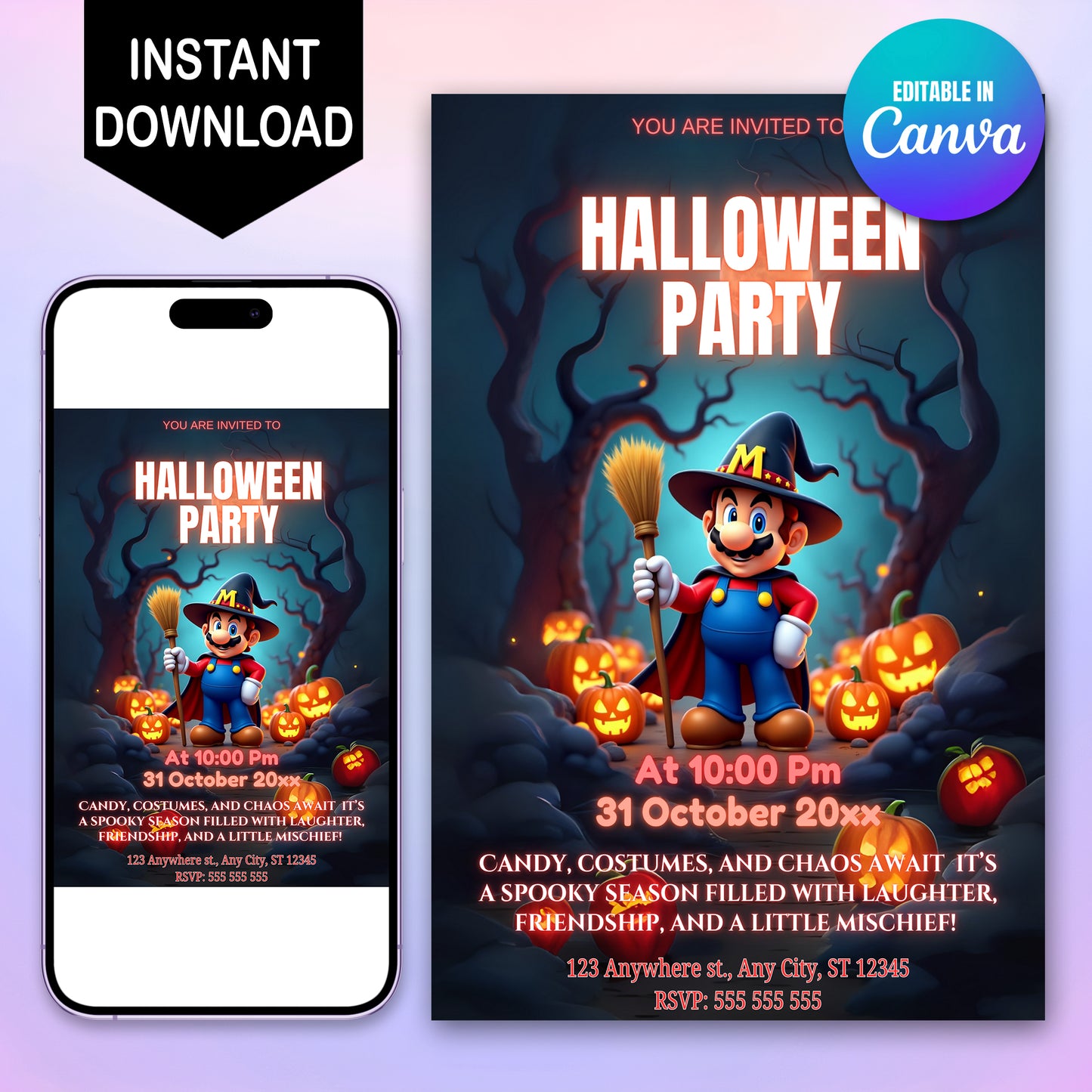 Spooky Super Mario Halloween Party Invitation - CreativeRino
