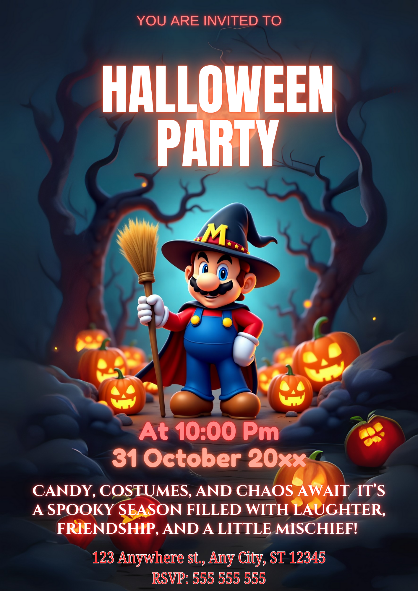 Spooky Super Mario Halloween Party Invitation - CreativeRino