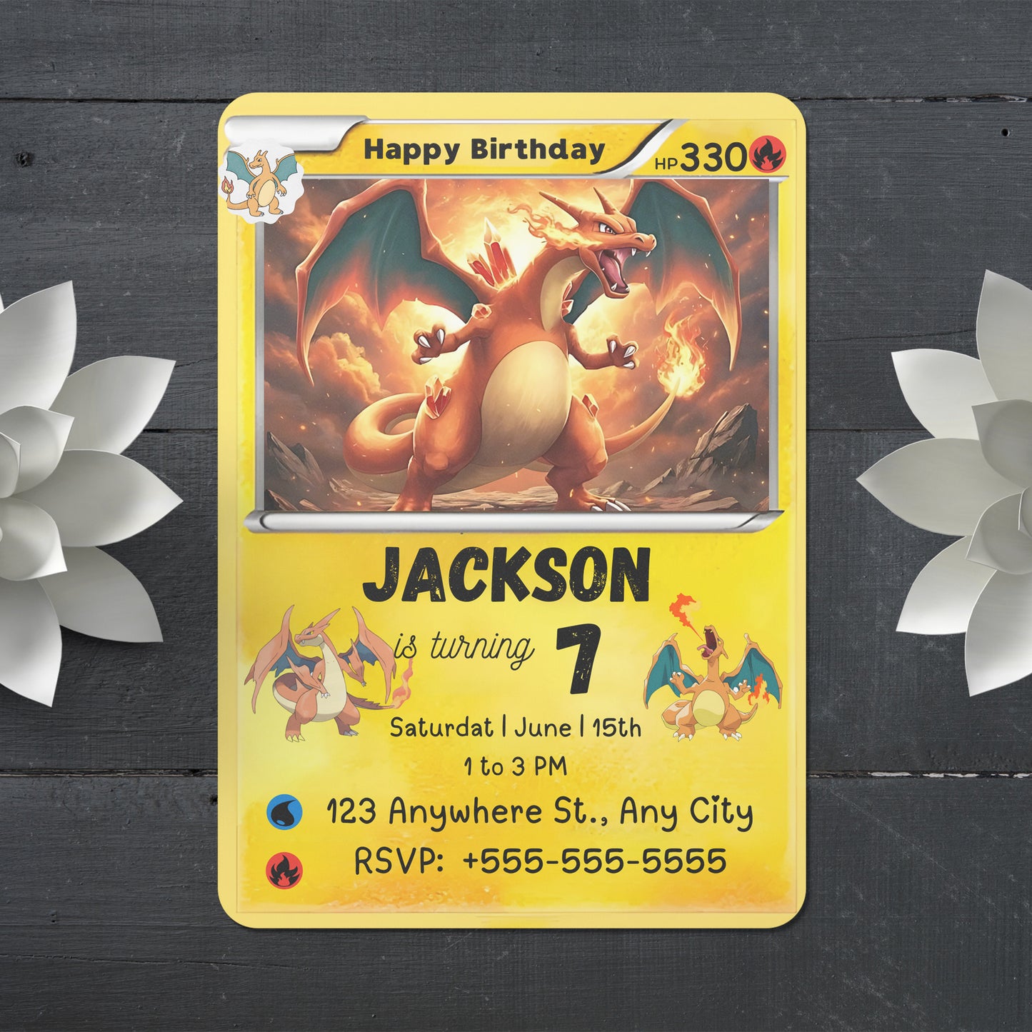 Printable Charizard Pokemon Birthday Card Invitation - CreativeRino