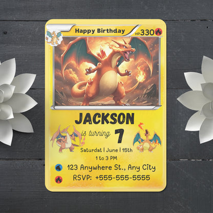 Printable Charizard Pokemon Birthday Card Invitation - CreativeRino