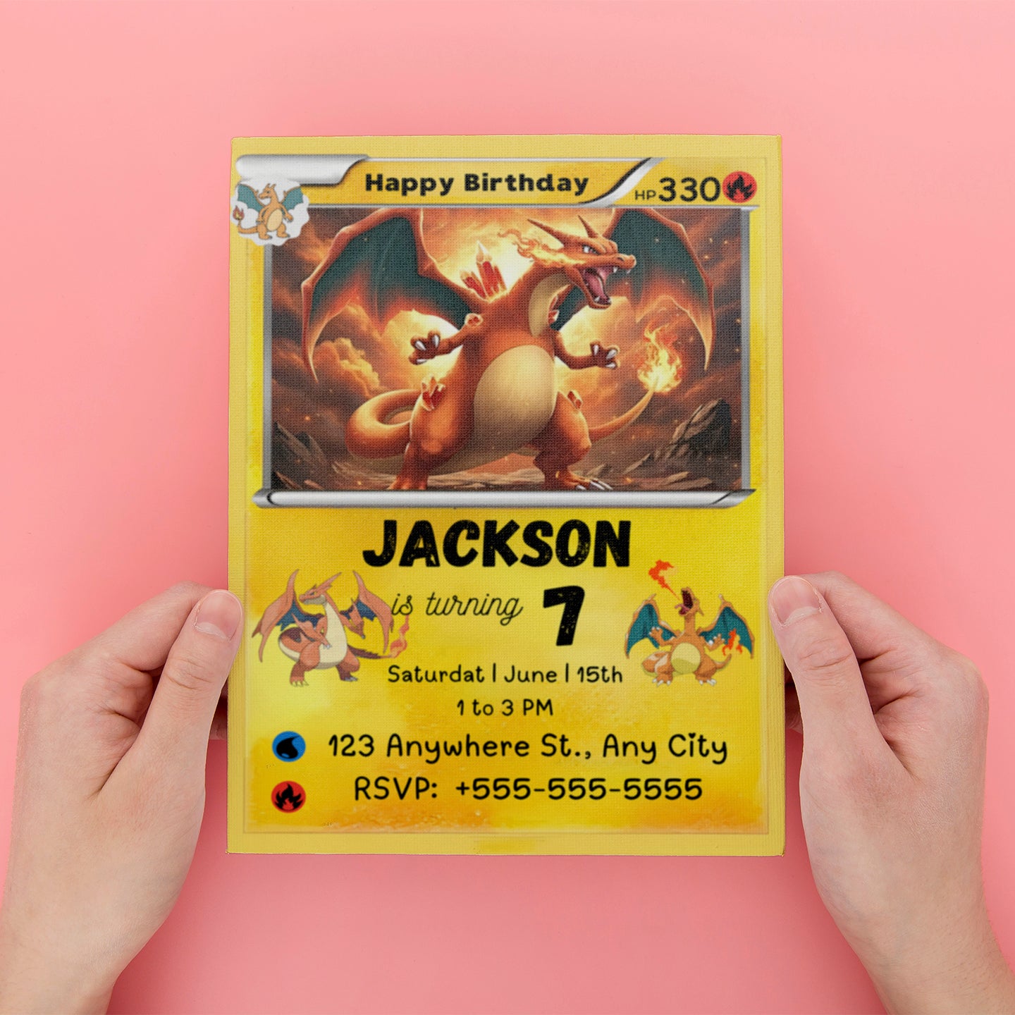 Printable Charizard Pokemon Birthday Card Invitation - CreativeRino