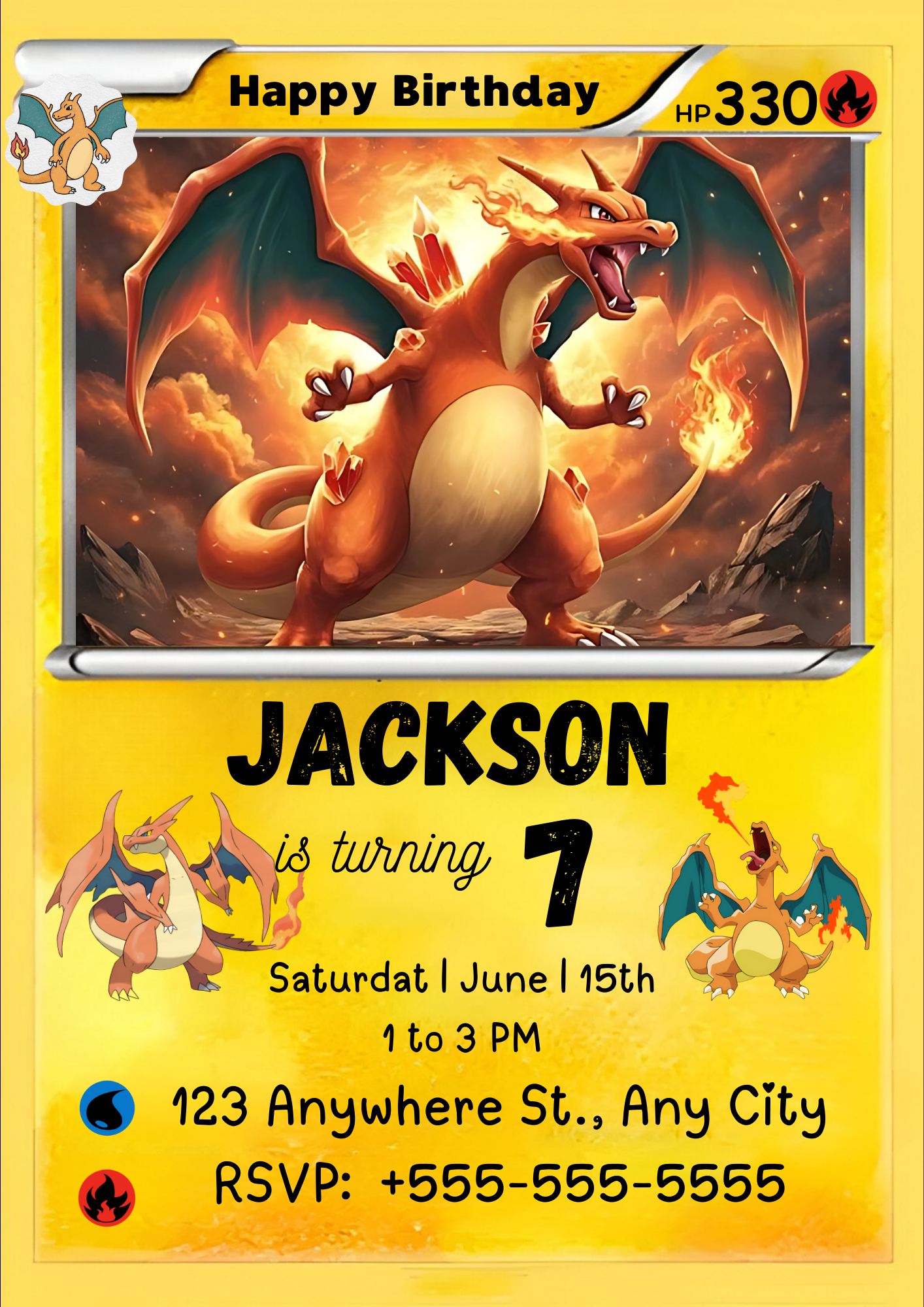 Printable Charizard Pokemon Birthday Card Invitation - CreativeRino