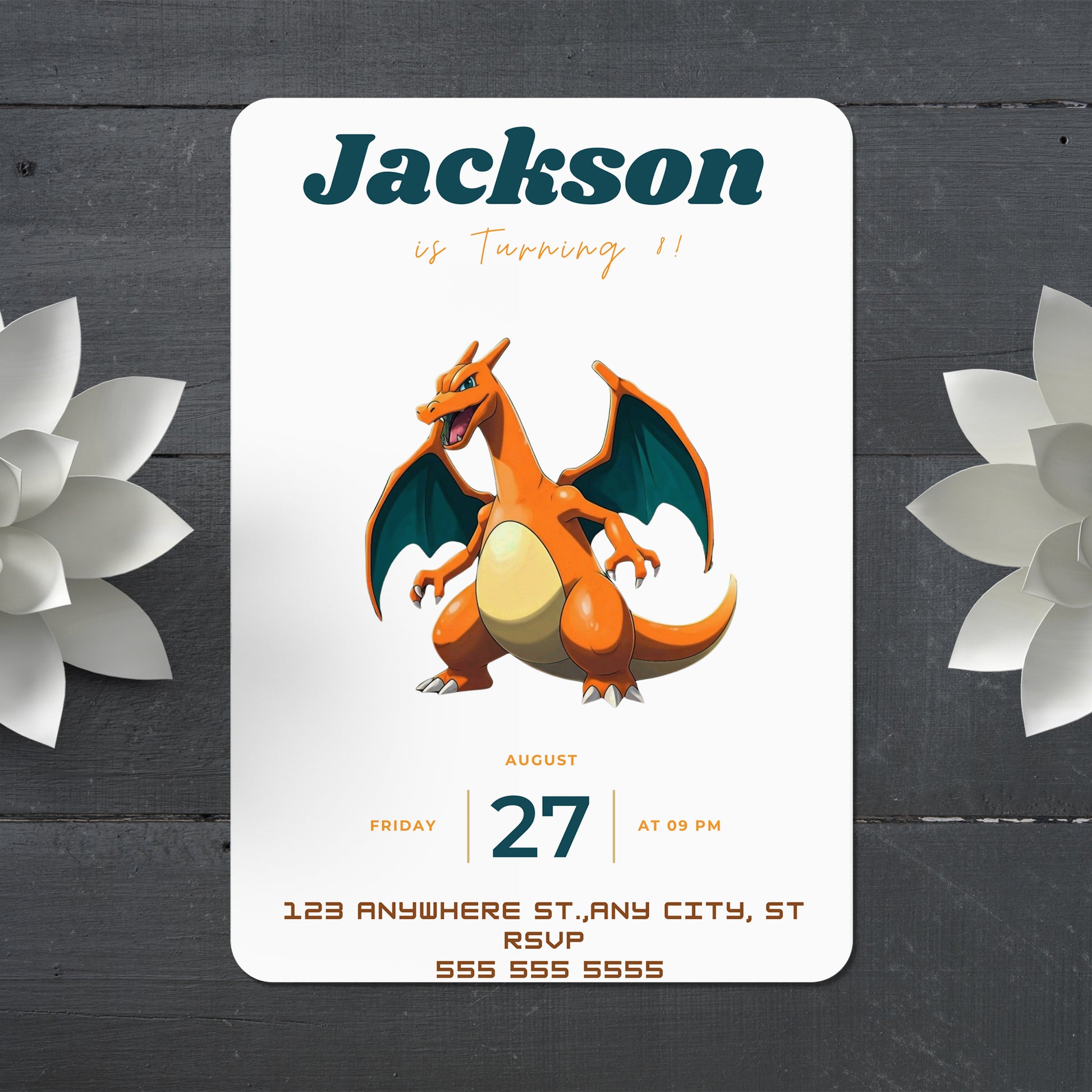 Digital Pokemon Charizard Birthday Invite Template - CreativeRino