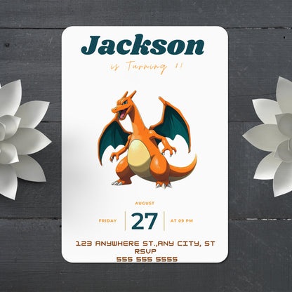 Digital Pokemon Charizard Birthday Invite Template - CreativeRino