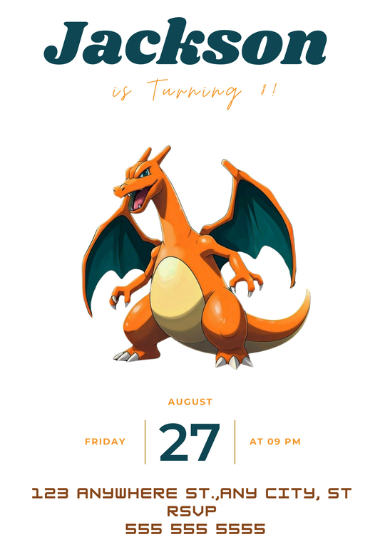 Digital Pokemon Charizard Birthday Invite Template - CreativeRino