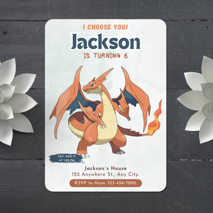 Printable Charizard Pokemon Birthday Party Invitation - CreativeRino