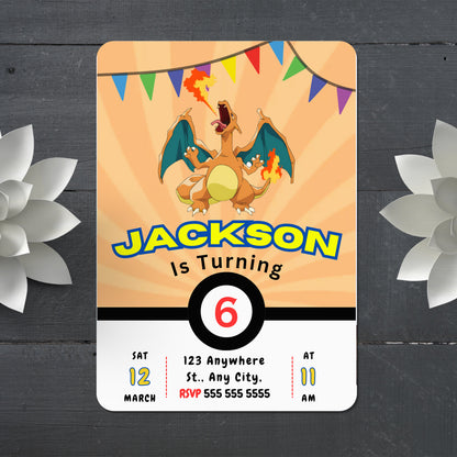 Editable Charizard Birthday Invitation - CreativeRino