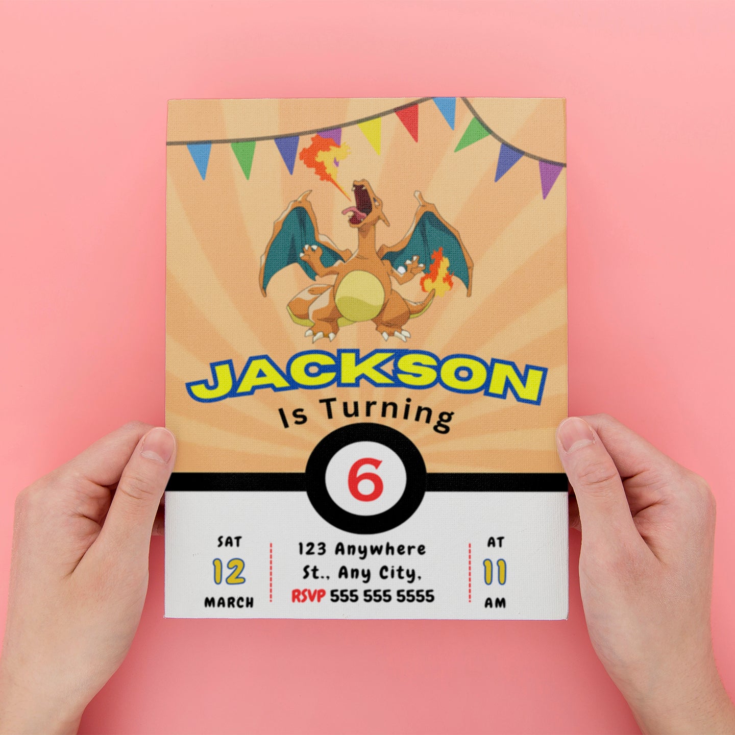 Editable Charizard Birthday Invitation - CreativeRino