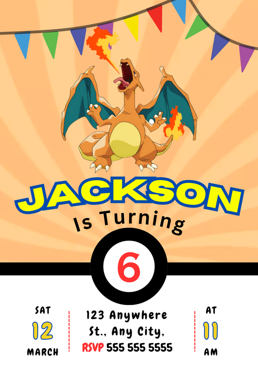 Editable Charizard Birthday Invitation - CreativeRino