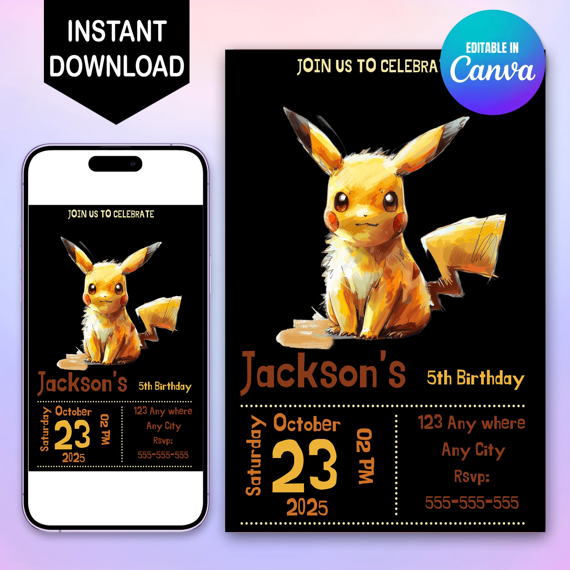 Editable Pikachu Birthday Party Invitation - CreativeRino