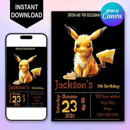 Editable Pikachu Birthday Party Invitation - CreativeRino