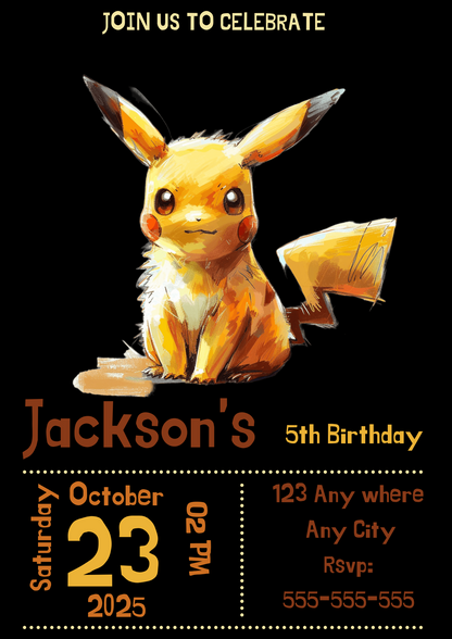 Editable Pikachu Birthday Party Invitation - CreativeRino