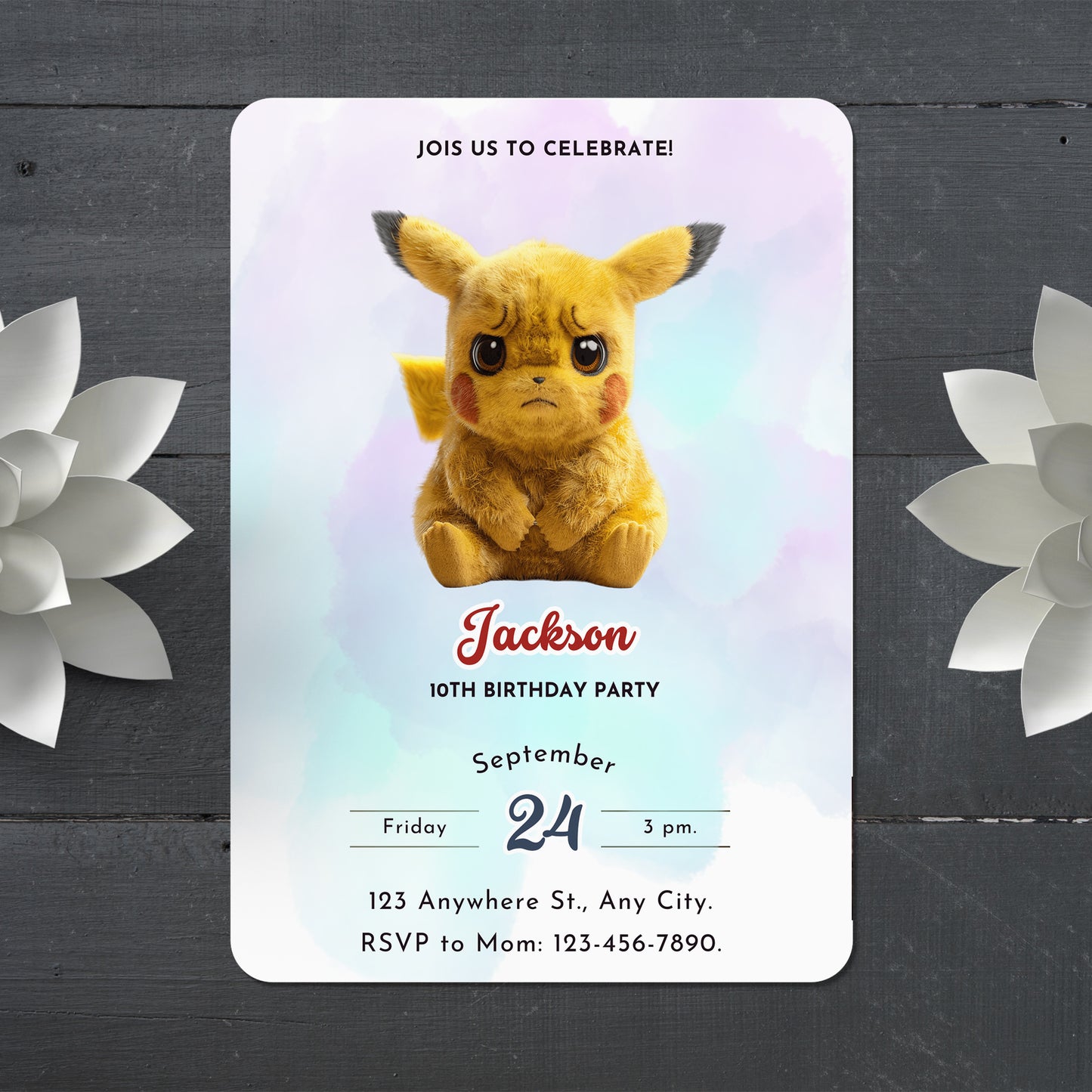 Digital Pokemon Birthday Invitation Template - CreativeRino