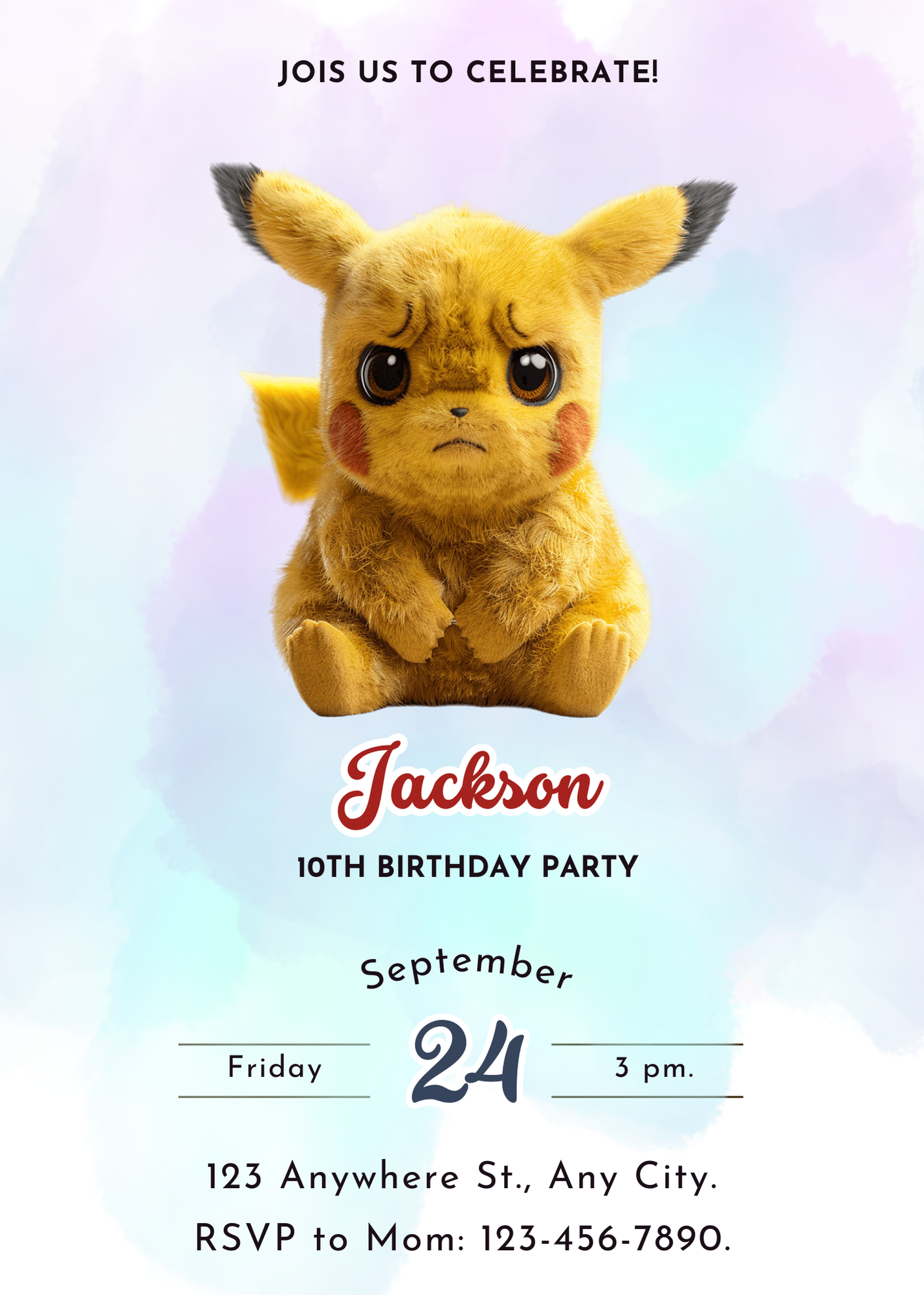 Digital Pokemon Birthday Invitation Template - CreativeRino