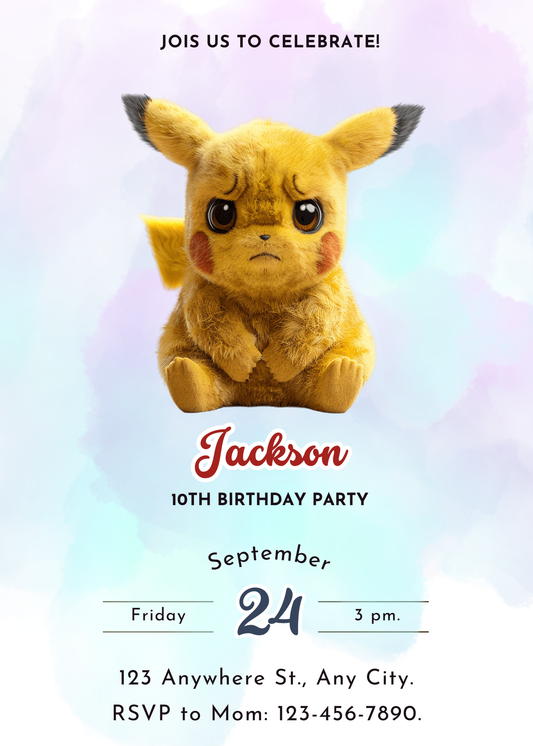 Digital Pokemon Birthday Invitation Template - CreativeRino