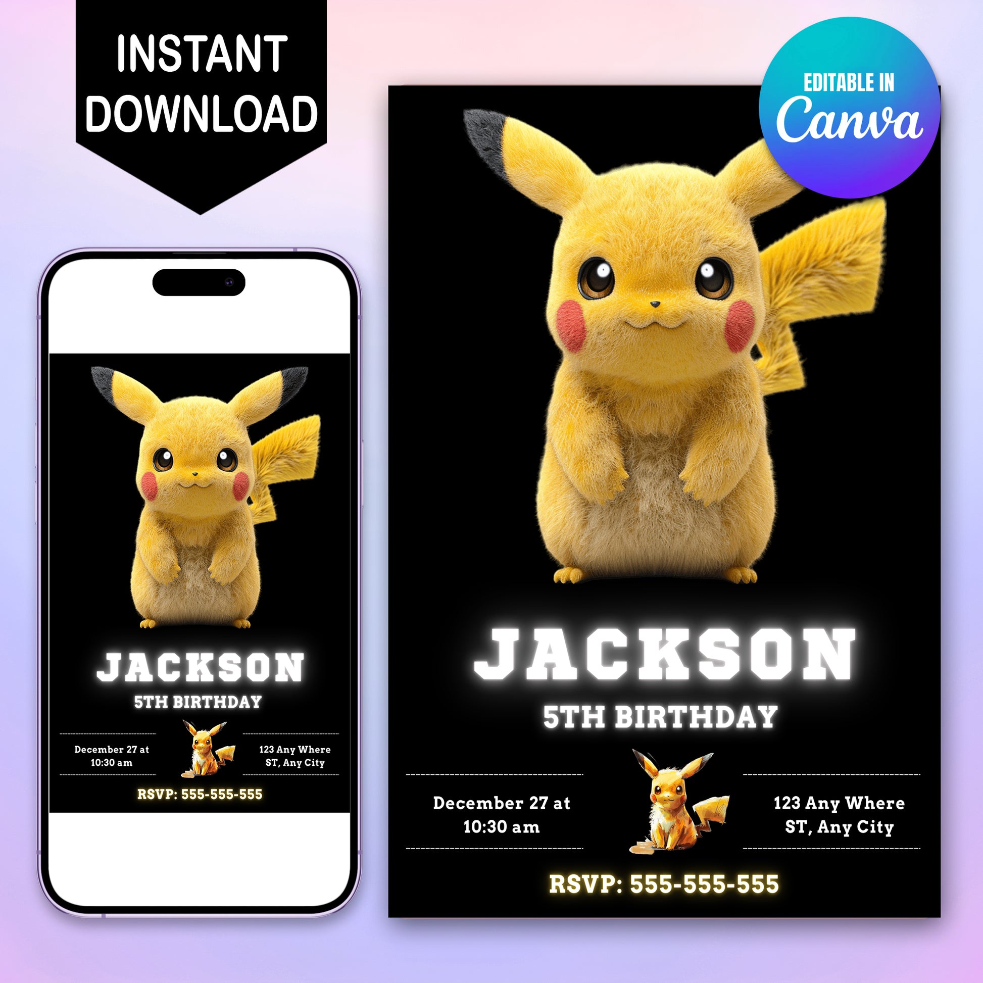 Pikachu Birthday Invitation - CreativeRino