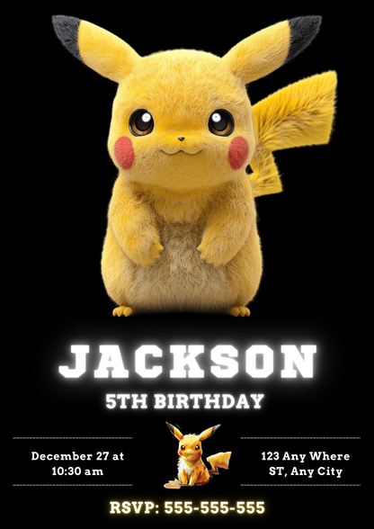 Pikachu Birthday Invitation - CreativeRino