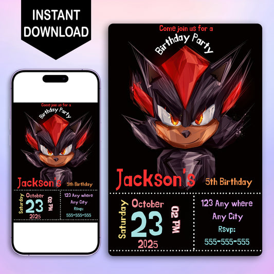 Shadow The Hedgehog Birthday Invitation Template - CreativeRino