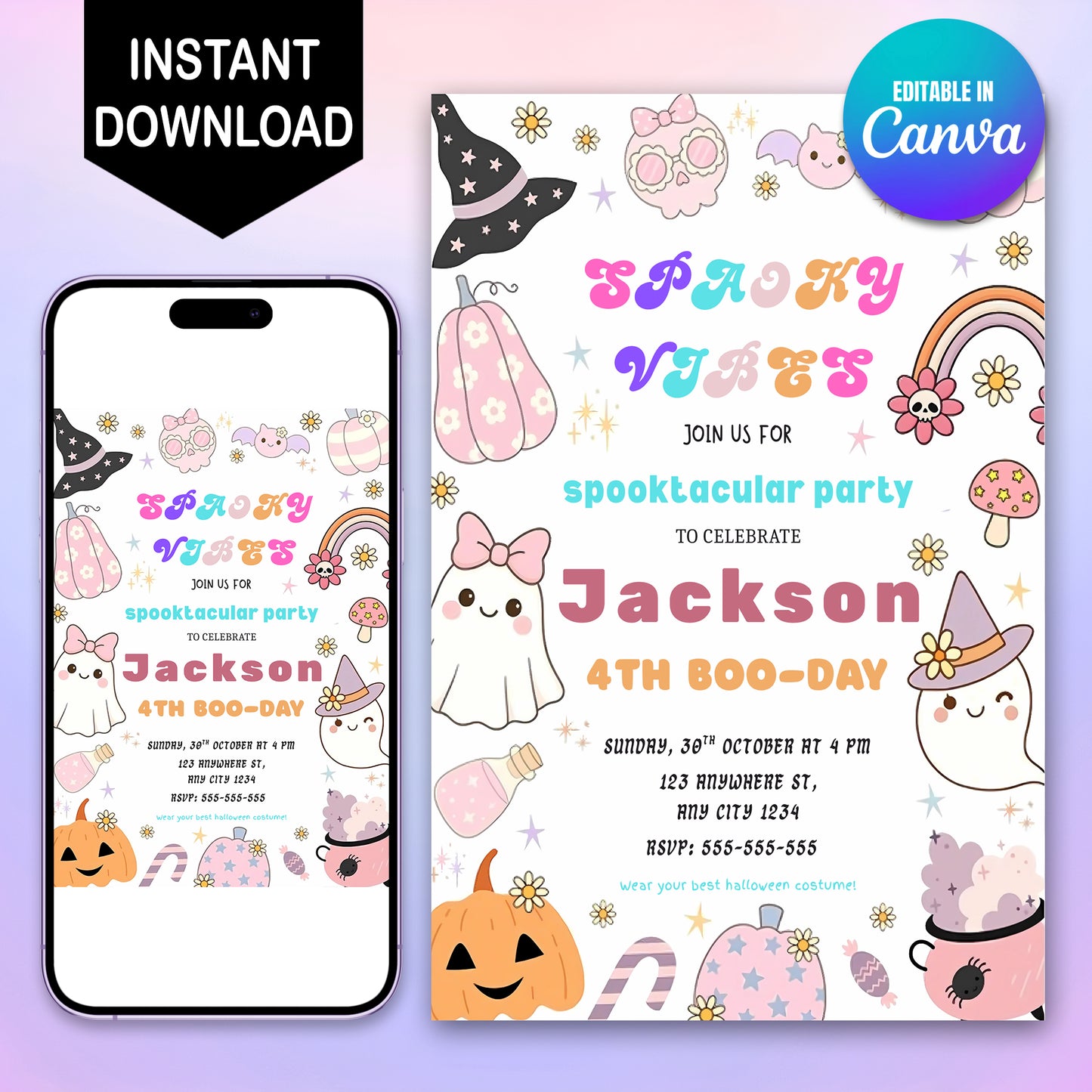 Editable Groovy Halloween Birthday Invitation - CreativeRino