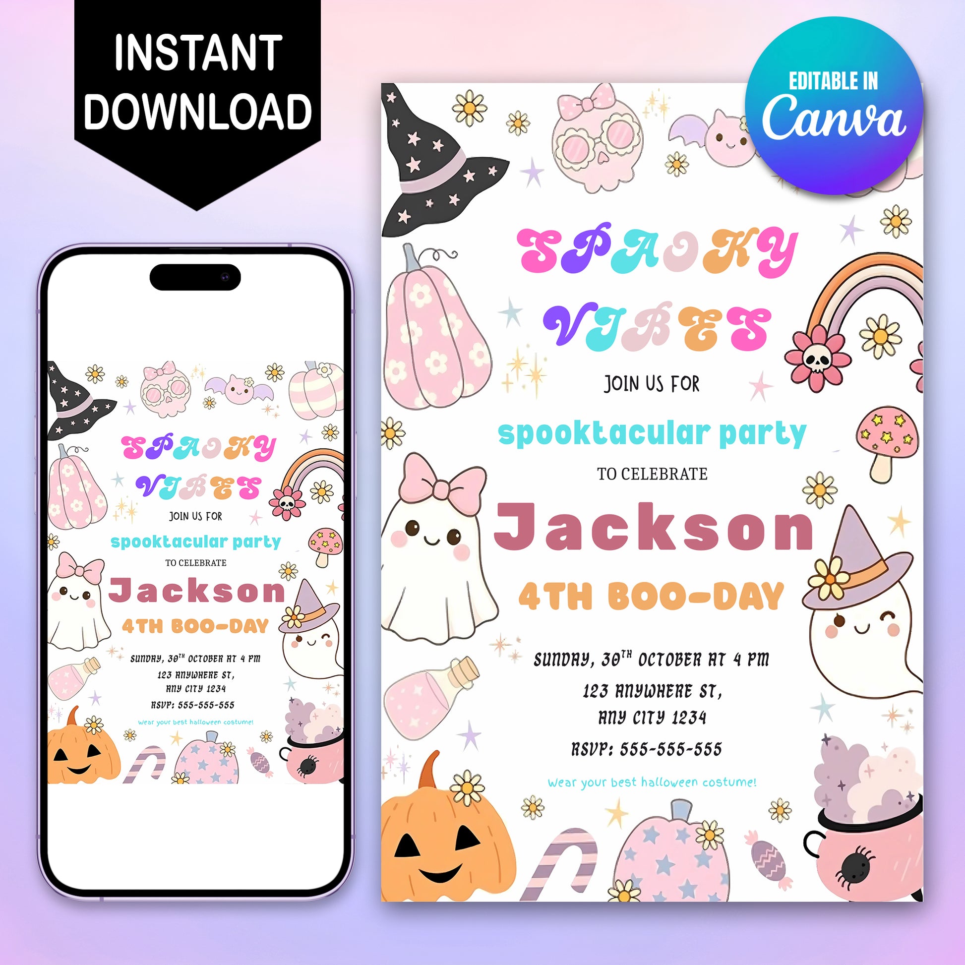 Editable Groovy Halloween Birthday Invitation - CreativeRino