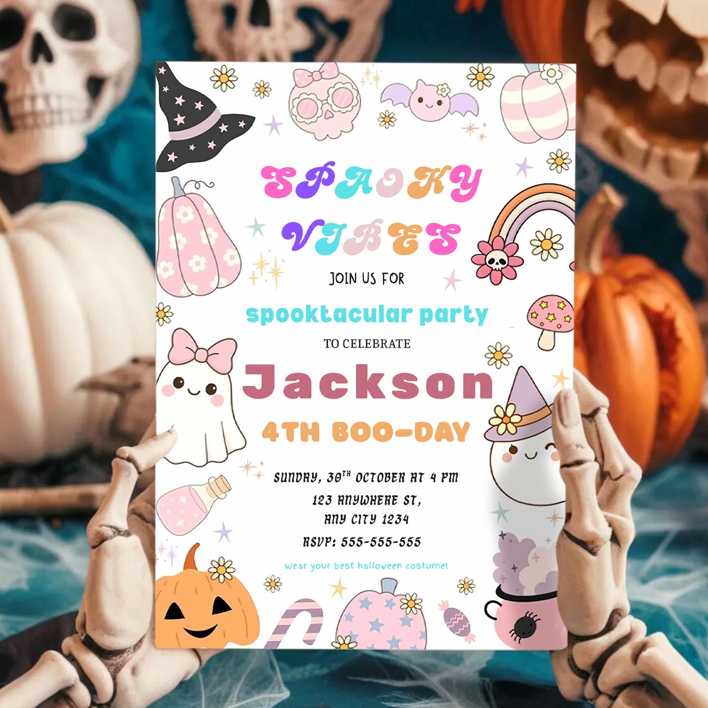 Editable Groovy Halloween Birthday Invitation - CreativeRino