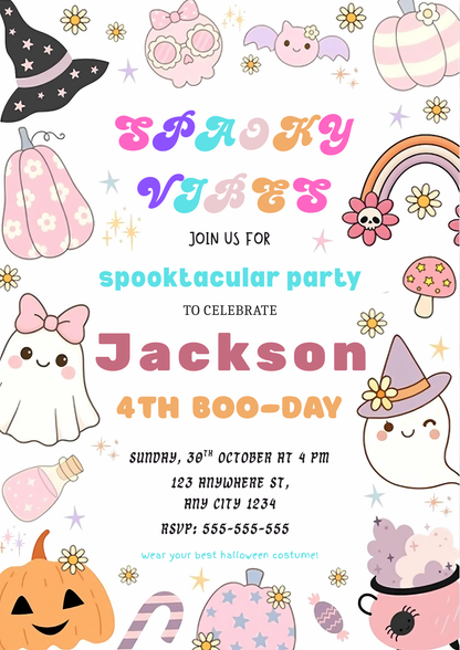 Editable Groovy Halloween Birthday Invitation - CreativeRino