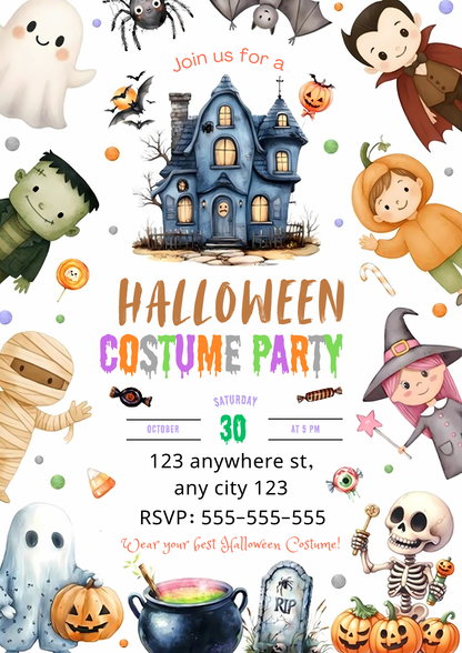 Editable Halloween Costume Party Invitation Halloween Birthday Invitation - CreativeRino