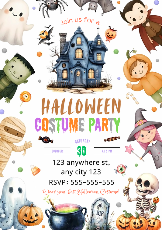 Editable Halloween Costume Party Invitation Halloween Birthday Invitation - CreativeRino