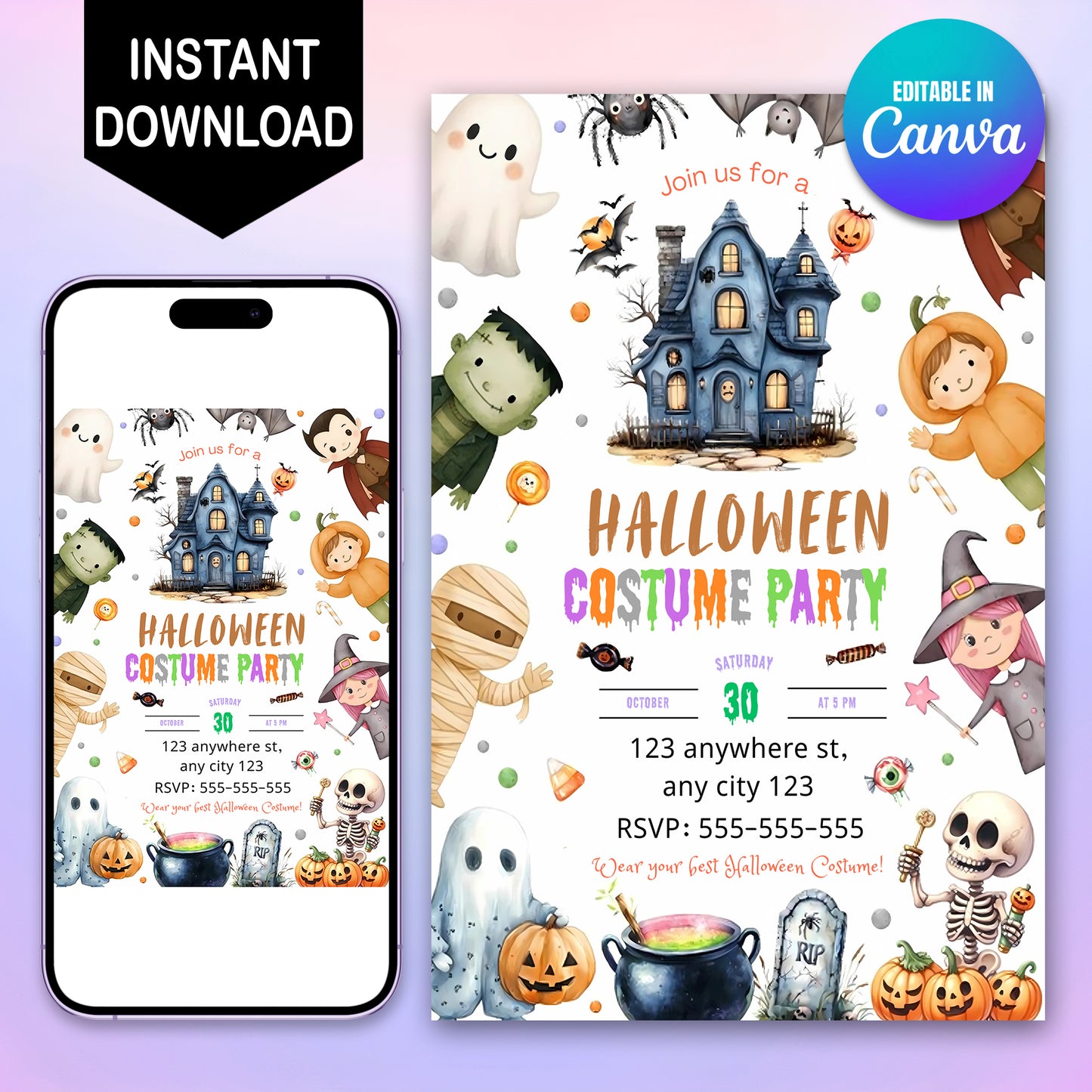 Editable Halloween Costume Party Invitation Halloween Birthday Invitation - CreativeRino