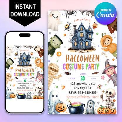 Editable Halloween Costume Party Invitation Halloween Birthday Invitation - CreativeRino