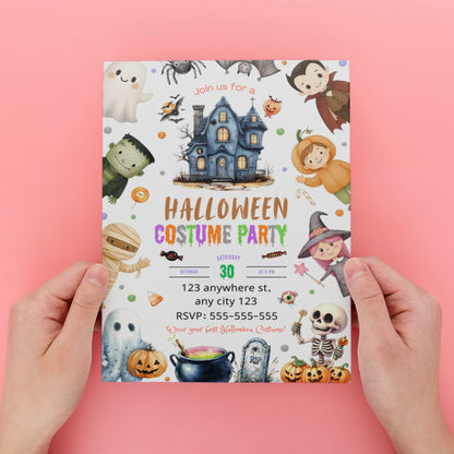 Editable Halloween Costume Party Invitation Halloween Birthday Invitation - CreativeRino