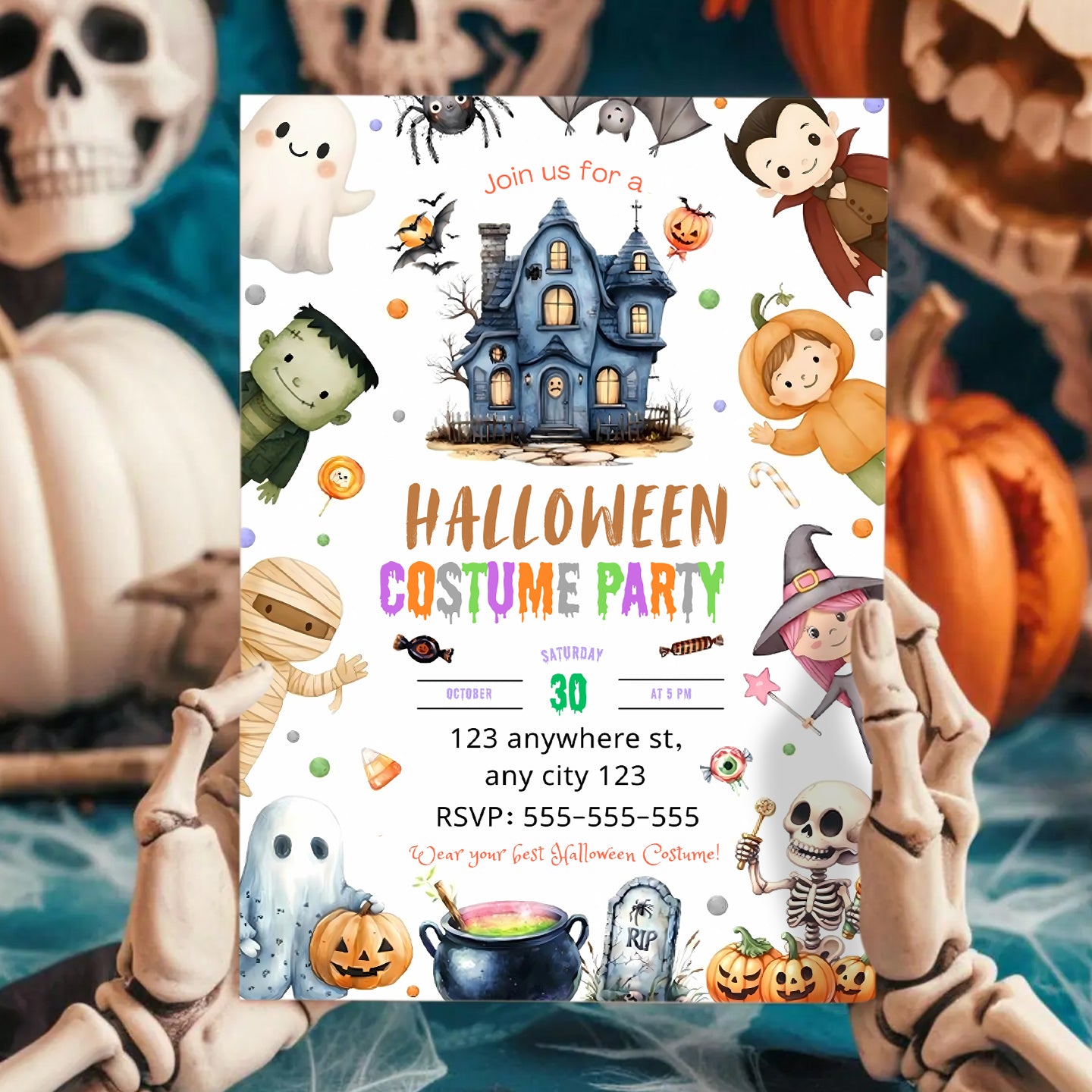Editable Halloween Costume Party Invitation Halloween Birthday Invitation - CreativeRino