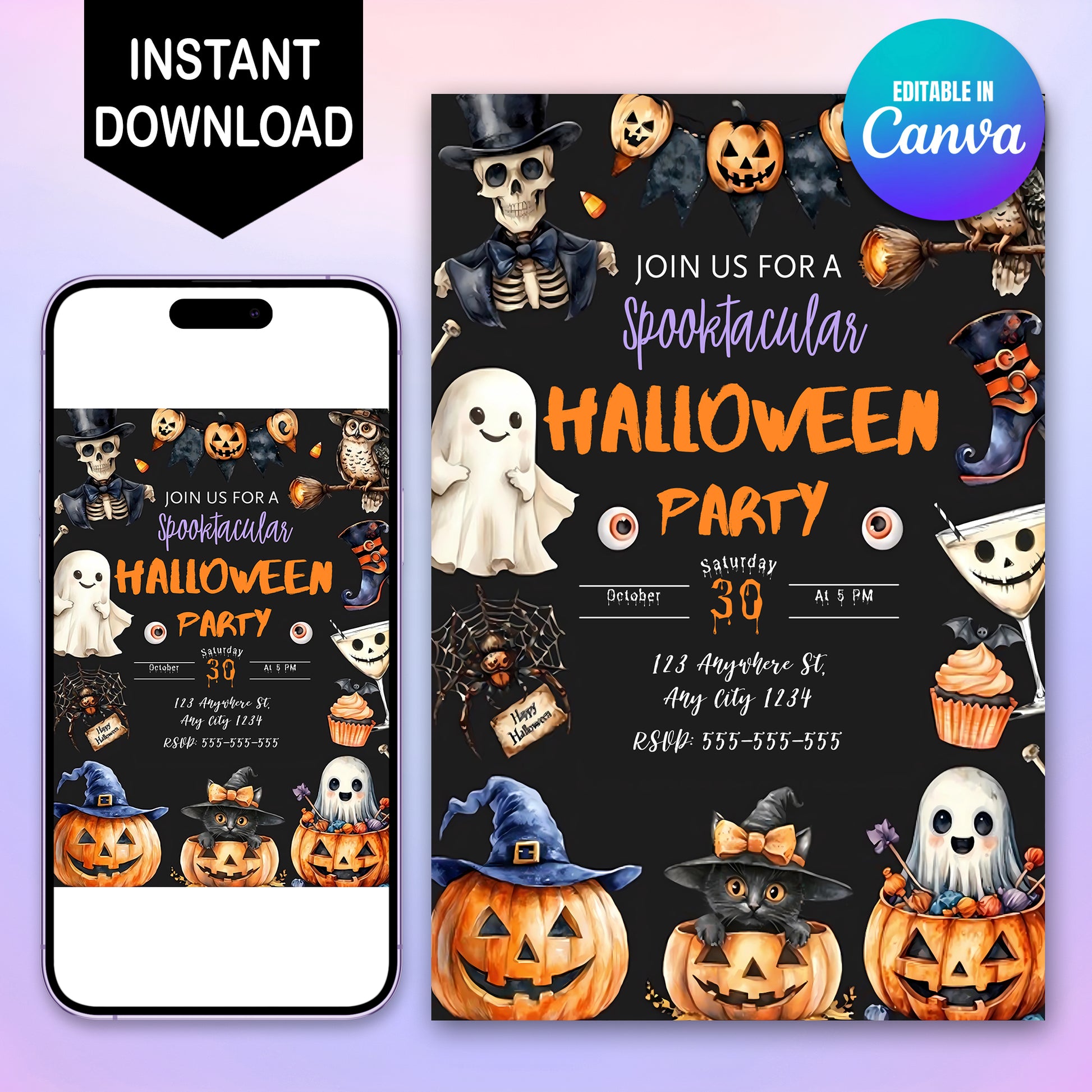 Spooky Pumpkin Theme Halloween Birthday Invitation - CreativeRino