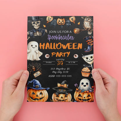 Spooky Pumpkin Theme Halloween Birthday Invitation - CreativeRino