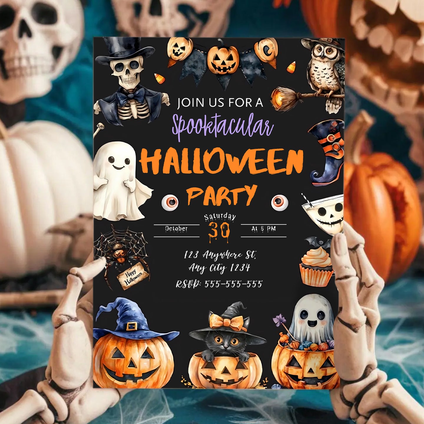 Spooky Pumpkin Theme Halloween Birthday Invitation - CreativeRino