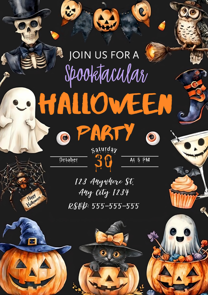 Spooky Pumpkin Theme Halloween Birthday Invitation - CreativeRino