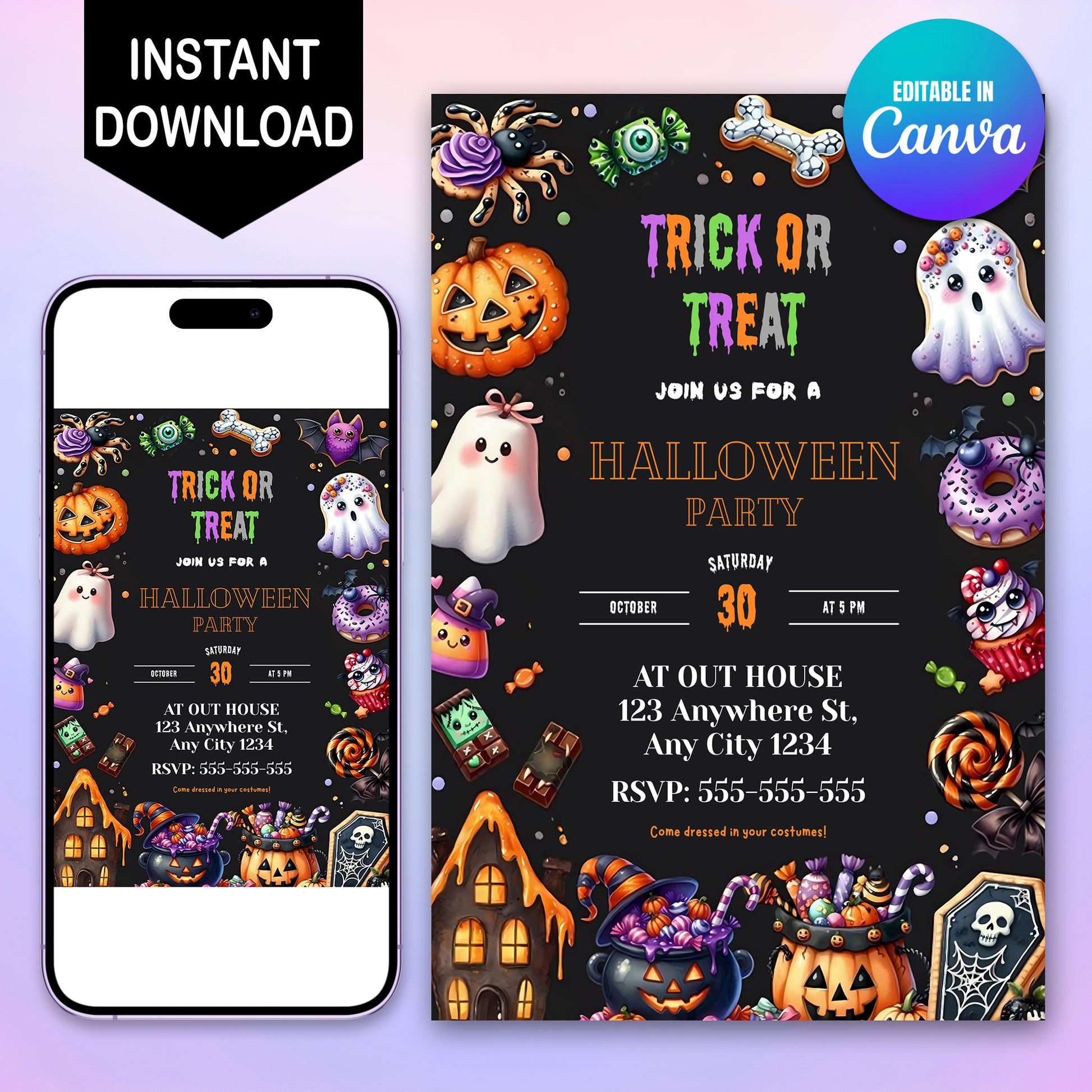 Trick or Treat Halloween Party Invitation - CreativeRino