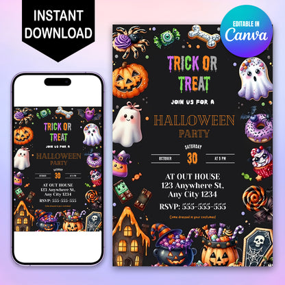 Trick or Treat Halloween Party Invitation - CreativeRino