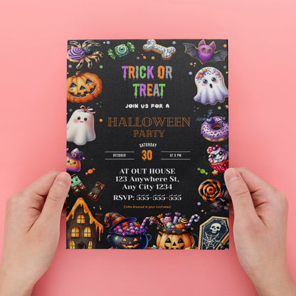 Trick or Treat Halloween Party Invitation - CreativeRino