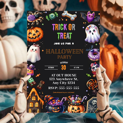 Trick or Treat Halloween Party Invitation - CreativeRino