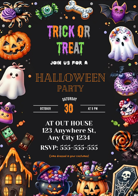 Trick or Treat Halloween Party Invitation - CreativeRino