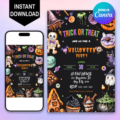 Editable Trick or Treat Halloween Party Invitation - CreativeRino