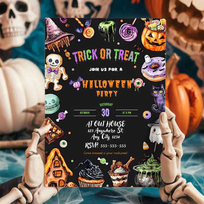 Editable Trick or Treat Halloween Party Invitation - CreativeRino