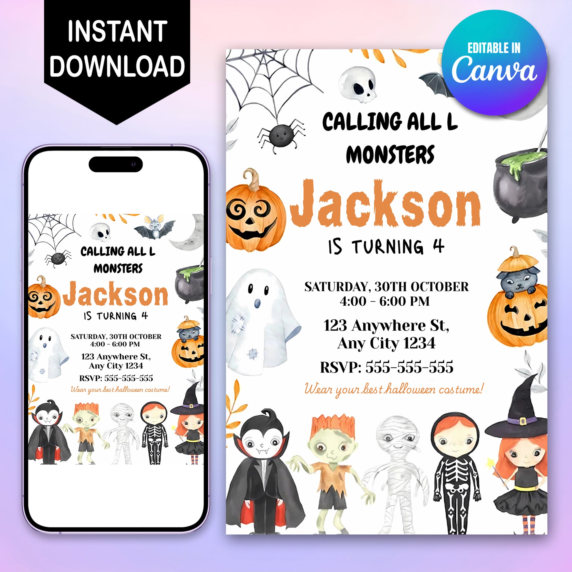 Editable Halloween Invitation Halloween Party Invitation - CreativeRino