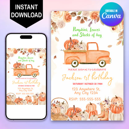 Fall Pumpkin Truck Invitation - CreativeRino