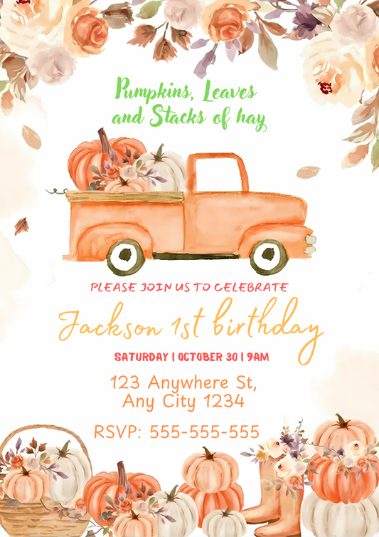 Fall Pumpkin Truck Invitation - CreativeRino