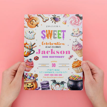 Editable Sweets Halloween Birthday Invitation - CreativeRino